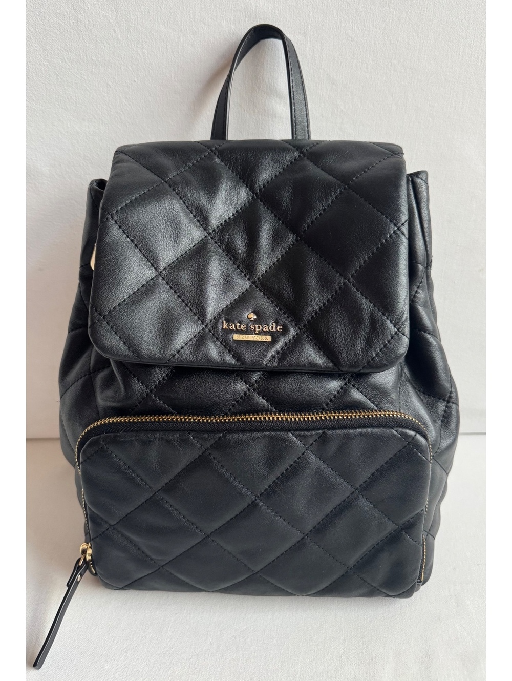 Kate Spade New York Black Quilted 100% Leather Backpack Gold Tone Hardware